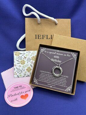 IEFLIFE Handmade .925 60th Birthday Necklace w/6 Sterling Rings Pendant NIB